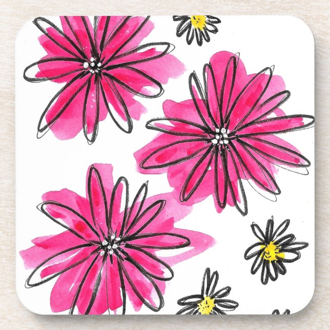 Porta-copo Flores Brancas e Rosa Quiméricas (Frente)