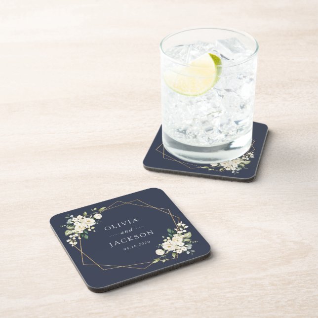 Porta-copo Flores Brancas, Flores De Creme, Verde, Casamento (Lado Direito)