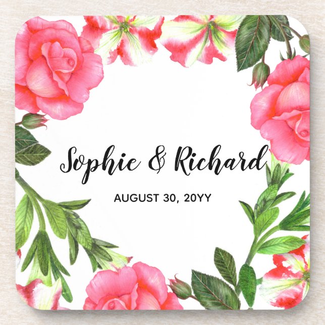 Porta-copo Flores Cor-de-Água Rosa Círculo Design (Frente)