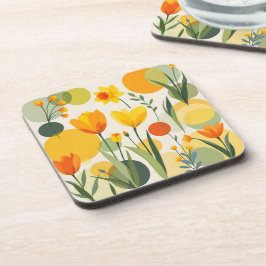 Porta-copo Flores de Abstrato amarelo e laranja