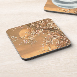 Porta-copo Flores de ameixa rosa e branca à luz da lua, Shiza