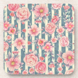 Porta-copo Flores de Aquarela Rosa em Stripes