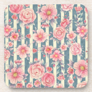 Porta-copo Flores de Aquarela Rosa em Stripes