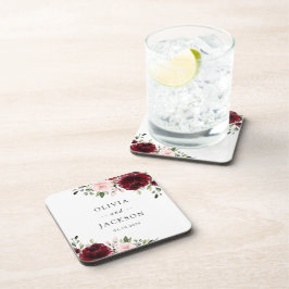 Porta-copo Flores de Borgonha, Flores Rosa, Verde, Casamento