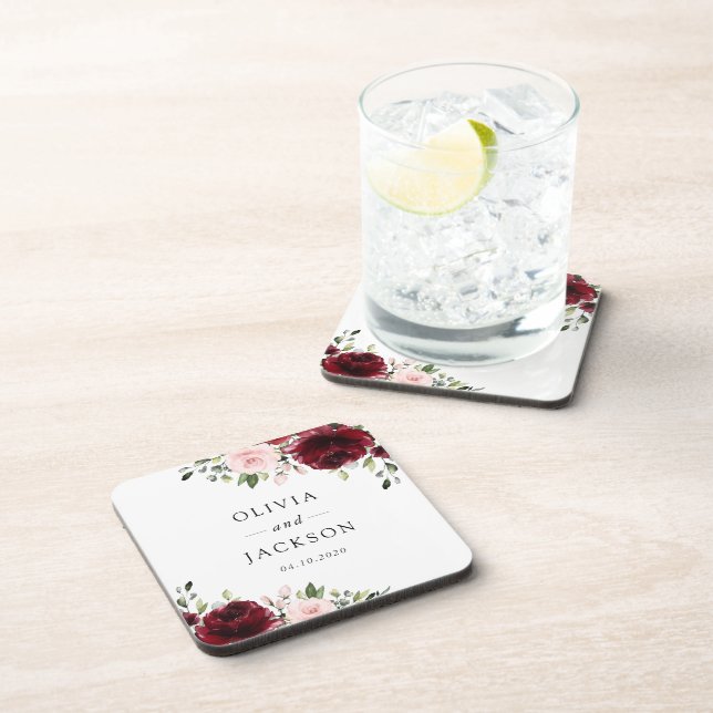 Porta-copo Flores de Borgonha, Flores Rosa, Verde, Casamento (Lado Direito)