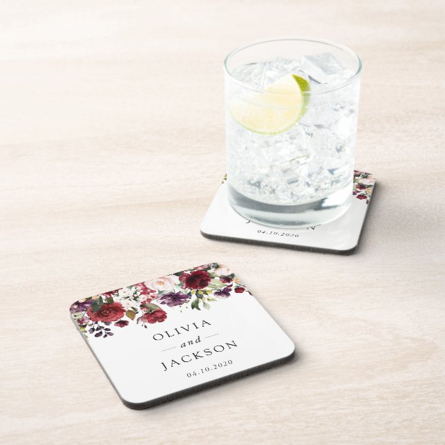 Porta-copo Flores de Borgonha, Flores Rosa, Verde, Casamento (Lado Direito)