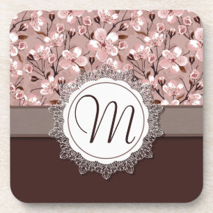 Porta-copo Flores de cerejeira com monograma do laço