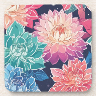 Porta-copo Flores de Dahlia Coloridas Elegantes em Fundo Escu