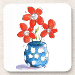Porta-copo Flores de Laranja Whimsical em Vaso Azul