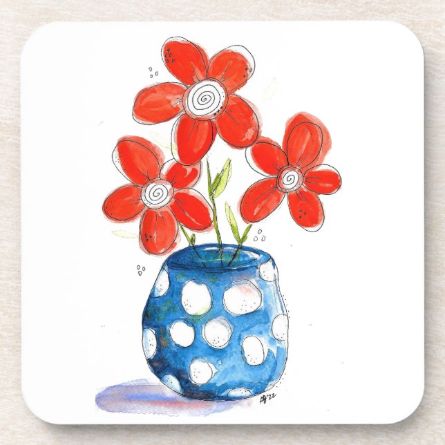 Porta-copo Flores de Laranja Whimsical em Vaso Azul (Frente)