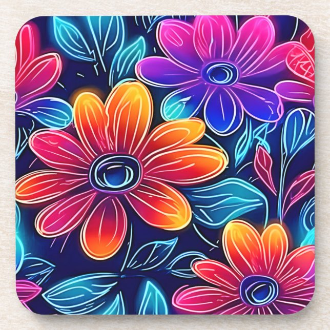 Porta-copo Flores de Neon Florescem Radiantes (Frente)