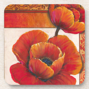 Porta-copo Flores de Papoula em Tan e Orange Background