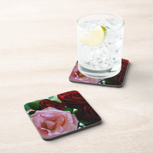 Porta-copo flores de rosa rosa e vermelha