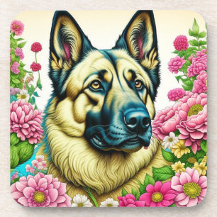 Porta-copo Flores german shepherd e Whimsical