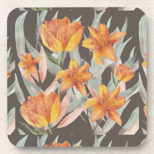 Porta-copo flores laranja
