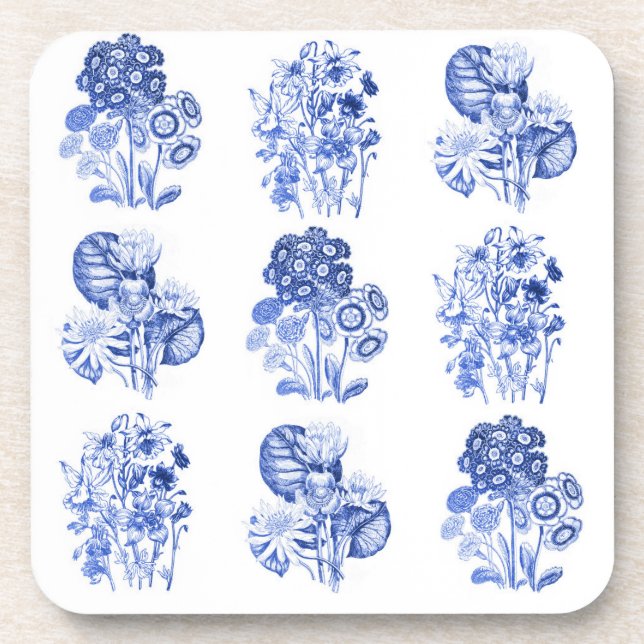 Porta-copo Flores monocromáticas em azul de Delft (Frente)
