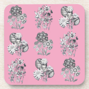 Porta-copo Flores monocromáticas em fundo rosa
