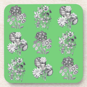 Porta-copo Flores monocromáticas em fundo verde