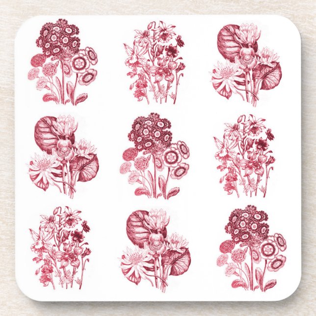Porta-copo Flores monocromáticas em vermelho (Frente)