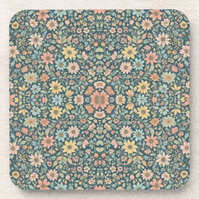 Porta-copo Flores pastosas com fundo escuro (Frente)