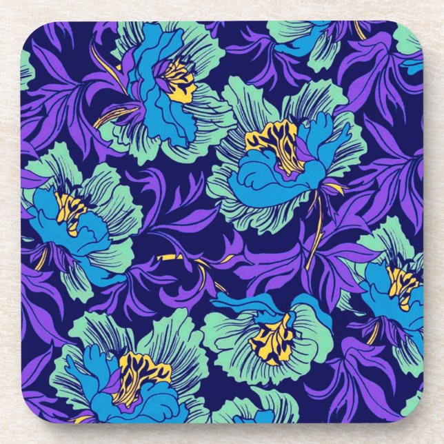 Porta-copo Flores roxas e azuis William Morris (Frente)