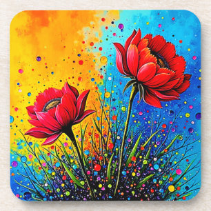 Porta-copo Flores Vermelhas Vibrantes Impressão Pop Art