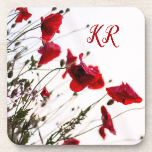 Porta-copo Flores Vermelhos Densas e Elegantes Monogramadas