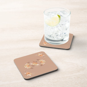 Porta-copo Florescer de Outono – Arte Floral Bege e Laranja