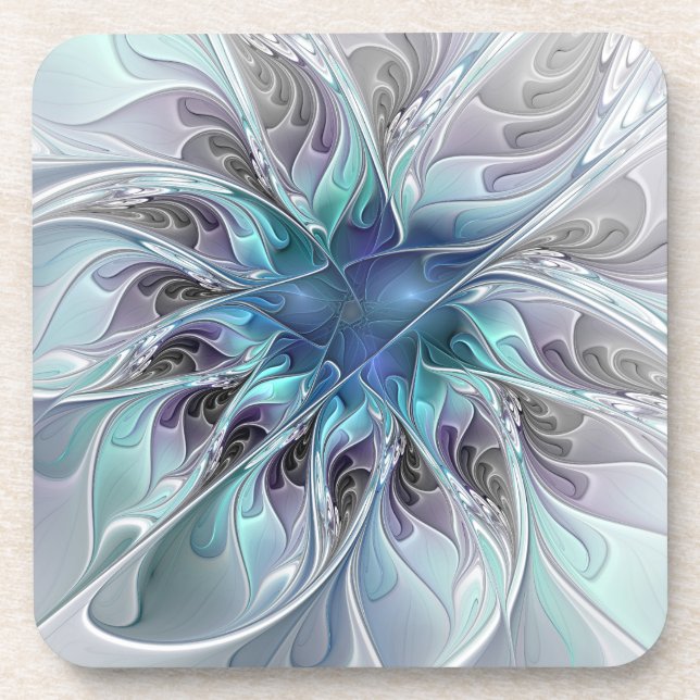 Porta-copo Flourar Abstrato Moderno Flor Fractal Com Azul (Frente)