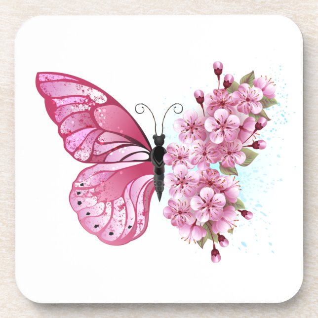 Porta-copo Flower Butterfly with Pink Sakura (Frente)