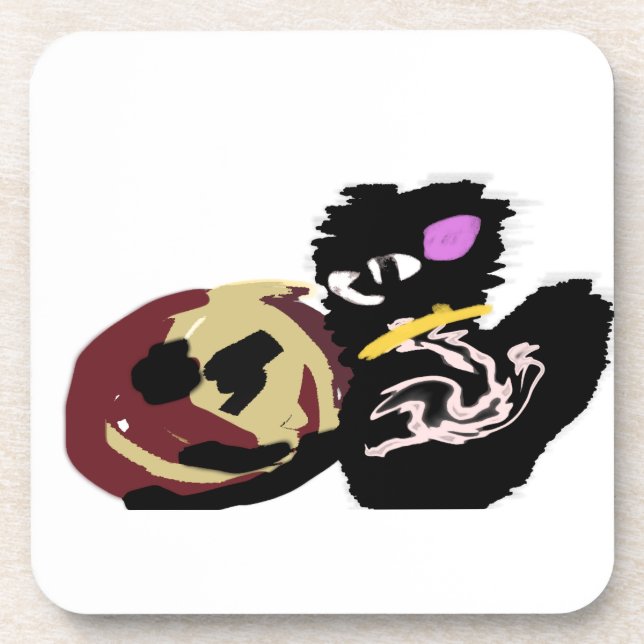 Porta-copo Fluffy Black Cat Jack o Lantern fun  (Frente)