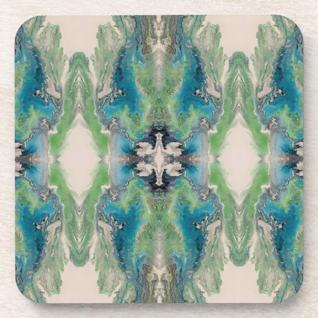 Porta-copo Fluido Artístico Abstrato em Aqua e Verde (Frente)