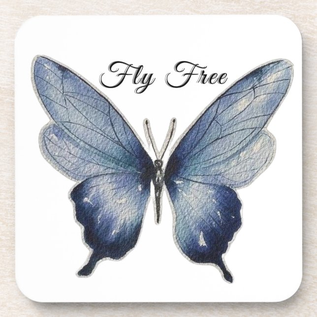 Porta-copo Fly Free – Blue Butterfly Art Design (Frente)