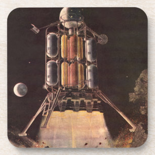 Porta-copo Foguete de Ficção Científica Vintage Descolando do