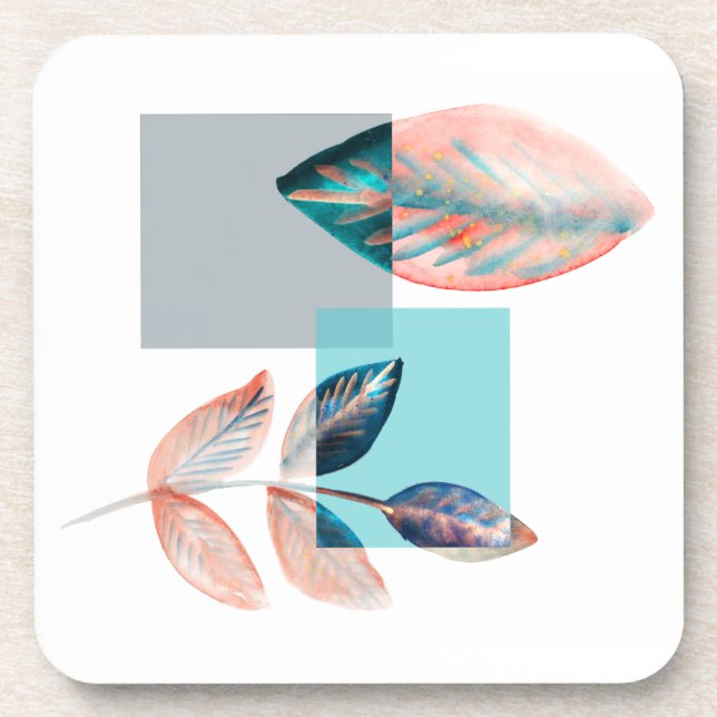 Porta-copo Folha vermelha ciano (Frente)