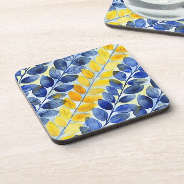 Porta-copo Folhas Amarelas e Azuis (Left Side)