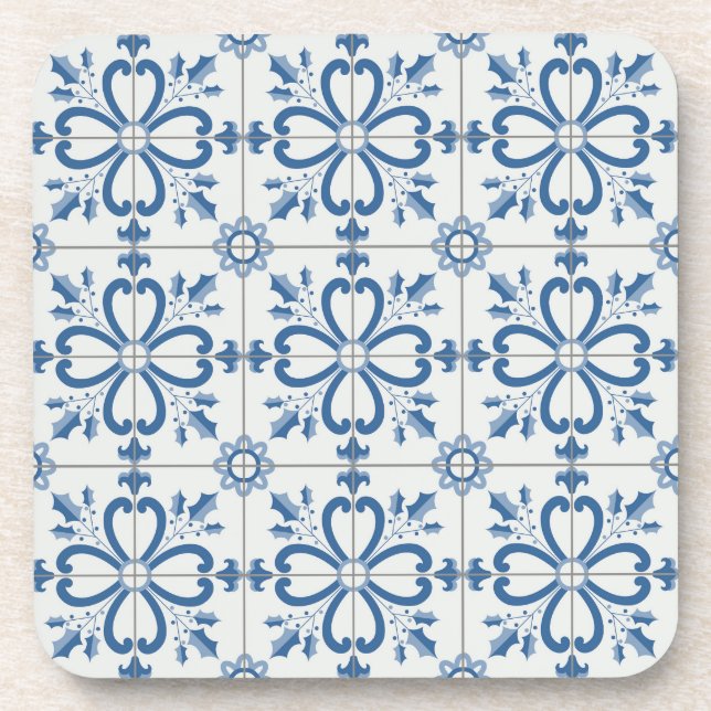 Porta-copo Folhas de Natal e azulejos de flores (Frente)