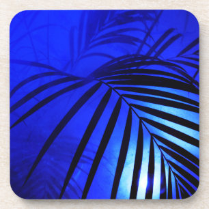 Porta-copo Folhas de palmeira ao luar moderno tropical azul