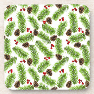 Porta-copo Folhas de Pinheiro Natal Verde, Pinhas e Bagas Ver