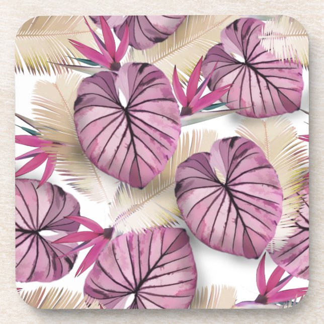 Porta-copo Folhas tropicais rosa (Frente)