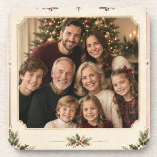 Porta-copo Foto de Natal Elegante Vintage, estilo Moldura Ret