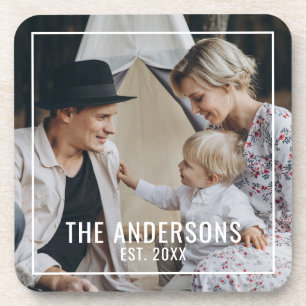 Porta-copo Foto personalizada com nome de família e ano estab