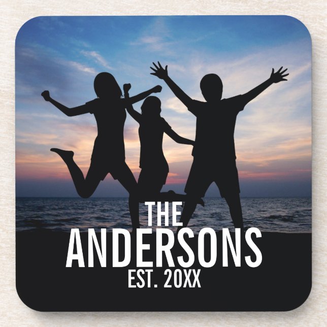 Porta-copo Foto personalizada da família com nome da família (Frente)