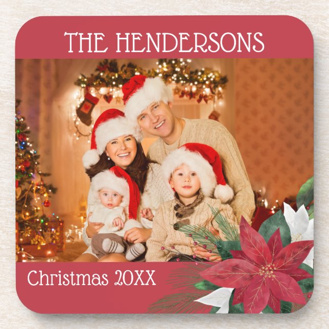 Porta-copo Fotos da Família Poinsettia de Natal (Frente)