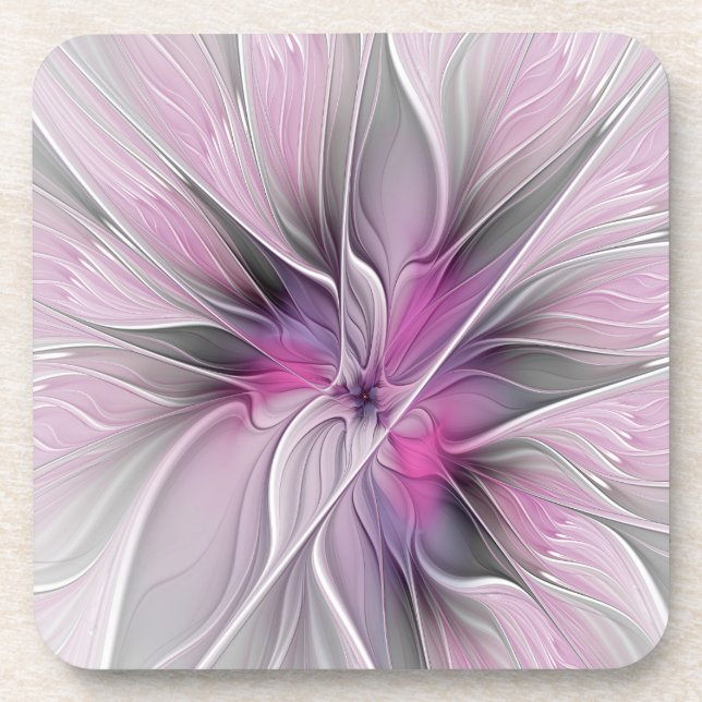 Porta-copo Fractal Fractal Moderna Abstrato com Cinza Rosa Fl (Frente)