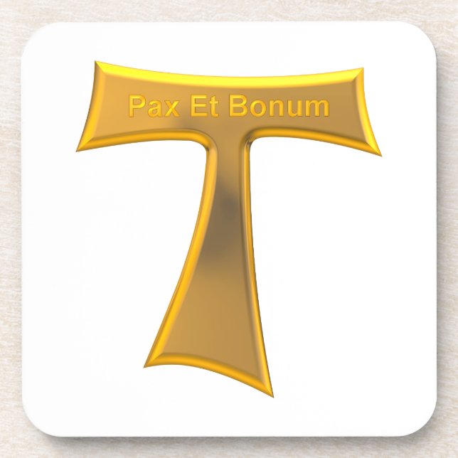 Porta-copo Franciscan Tau Cross Pax Et Bonum Dourado Metálico (Frente)