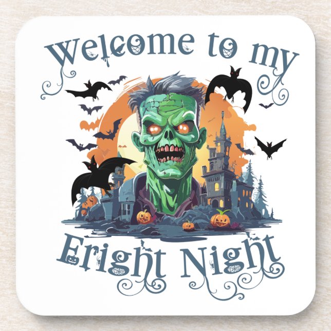Porta-copo Frankenstein de Halloween Bem-vindo à Minha Noite  (Frente)