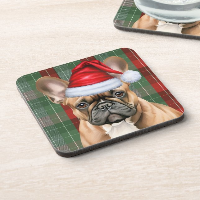 Porta-copo French Bulldog with Red and Green Holiday Plaid (Left Side)