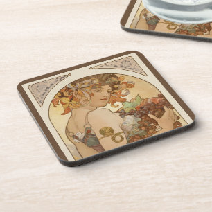 Porta-copo Fruta de Alphonse Mucha, Arte Novo Vintage