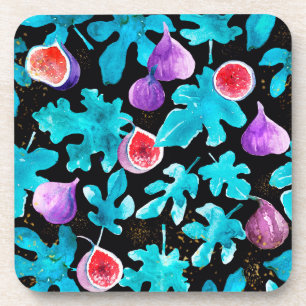 Porta-copo Fruta de figuras de aquarela moderna em preto
